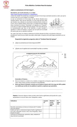 Ficha didáctica: Combate Naval de Iquique
¿Qué se conmemora el 21 de mayo?...
Recordemos, pon mucha atención y ve  el video
h