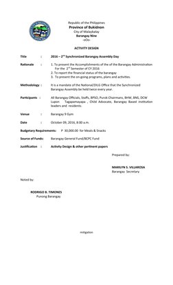 Barangay Assembly Activity Designs | PDF | Public Sphere | Social ...
