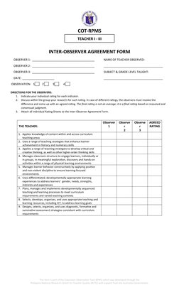 Inter Observer Form Inter-Observer Agreement Form 2024 | PDF | Curriculum ...