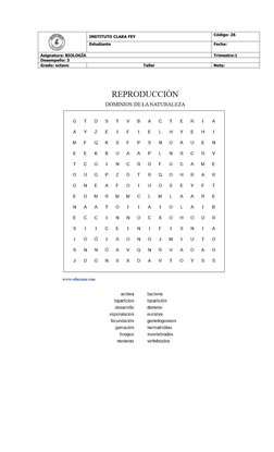 INSTITUTO CLARA FEY
Código: 26
Estudiante 
 
Fecha:
Asignatura: BIOLOGÍA
Trimestre:1
Desempeño: 3
Grado: octavo 
Taller 
Nota