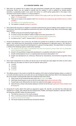 CA 2- PEDIATRIC NURSING - QUIZ
1.
After birth, the newborn has to adapt to the new environment alongside with the changes in