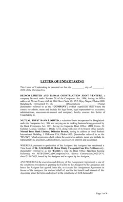 LETTER OF UNDERTAKING
This Letter of Undertaking is executed on this the __________ day of _________,
2020 of the Christian E