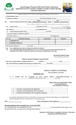 SSP Scholarship Application Form Balochistan | PDF | Government | Learning