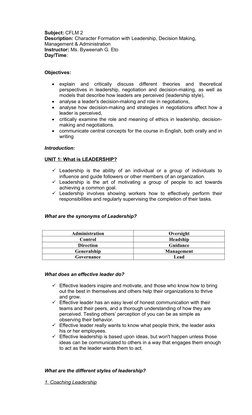 CFLM 2: Leadership and Decision Making | PDF