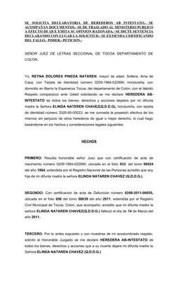 SE  SOLICITA  DECLARATORIA  DE  HEREDEROS  AB  INTESTATO.-  SE
ACOMPAÑAN DOCUMENTOS.- SE DE TRASLADO AL MINISTERIO PUBLICO
A