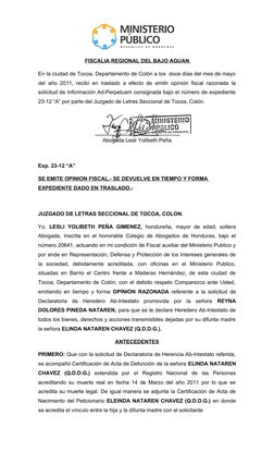 FISCALIA REGIONAL DEL BAJO AGUAN 
En la ciudad de Tocoa, Departamento de Colón a los  doce días del mes de mayo
del año 2011,