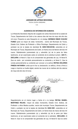 AUDIENCIA DE INFORMACIÓN SUMARIA
La Infrascrita Secretaria Adjunta del Juzgado de Letras Seccional de la ciudad de
Tocoa, Dep