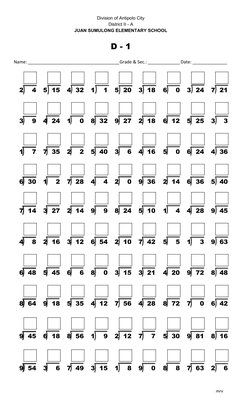 Division of Antipolo City
District II - A
JUAN SUMULONG ELEMENTARY SCHOOL
D - 1
Name: _____________________________________Gr