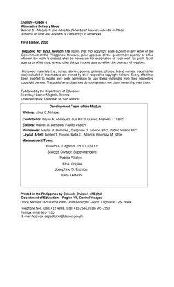 English – Grade 4  
Alternative Delivery Mode  
Quarter 3 – Module 1: Use Adverbs (Adverbs of Manner, Adverbs of Place,