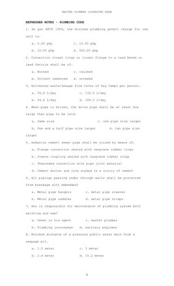 Master Plumber Exam Refresher Notes | PDF | Sanitary Sewer | Plumbing
