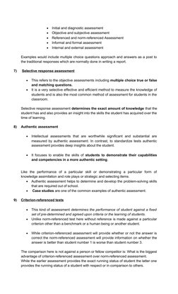 
Initial and diagnostic assessment

Objective and subjective assessment

Referenced and norm-referenced Assessment

Infor