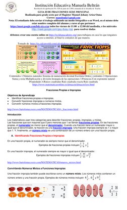 GUIA II DE FRACCIONES SEDE PRINCIPAL 
Realizada para grado sexto por el Magister Manuel Johany Ariza Osma 
Correo: manoloul