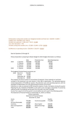 CONSULTA, EUGENESIS A.
8) Absorption costing total variable cost: Budgeted Variable overhead rate = ($8,400 + 16,800 + 
4,200