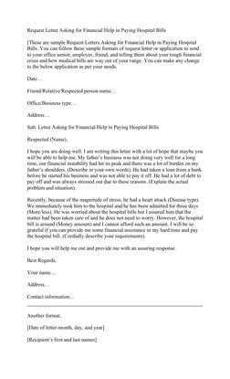 Request Letter Asking for Financial Help in Paying Hospital Bills
[These are sample Request Letters Asking for Financial Help