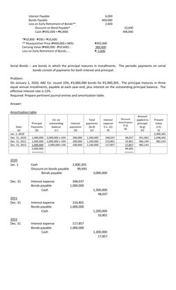 Interest Payable  
6,000 
 
 
Bonds Payable  
400,000 
 
 
Loss on Early Retirement of Bonds** 
2,600 
 
 
         Disco