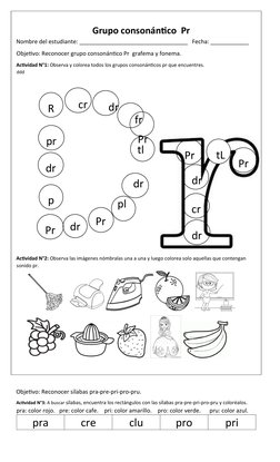 Grupo consonántico  Pr 
Nombre del estudiante: __________________________________   Fecha: ____________ 
Objetivo: Recon