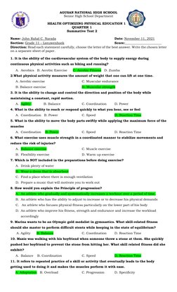 Grade 11 HOPE Summative Test 2 | PDF | Physical Fitness | Strength Training