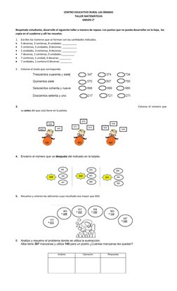Taller de Matemáticas para 2° Grado | PDF | Métodos y materiales de ...