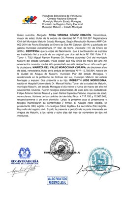 Republica Bolivariana de Venezuela 
Consejo Nacional Electoral 
Municipio Maturín Estado Monagas 
 Comisión de Registro Civil