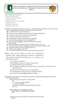 Lógica proposicional y operativa
• Proposición matemática
• Negación de una proposición
• Conectores lógicos
• Proposiciones