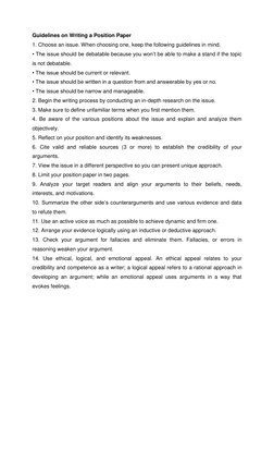 Guidelines on Writing a Position Paper 
1. Choose an issue. When choosing one, keep the following guidelines in mind. 
• The