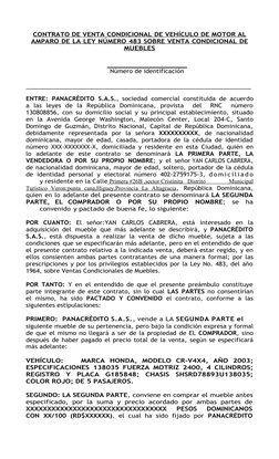 CONTRATO
 
    DE
     VENTA
 
    CONDICIONAL
 
    DE
     VEHÍCULO
 
    DE
     MOTOR
 
    AL
  
AMPARO
 
    DE
     LA