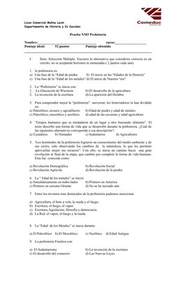 Liceo Comercial Molina Lavin
Departamento de Historia y Cs Sociales
Prueba NM3 Prehistoria
Nombre:___________________________