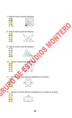 2 
 
 
 
 
7. Halle el número total de triángulos. 
 
a) 95 
 
b) 96 
 
c) 97 
 
d) 98 
 
e) 107 
 
 
8. Halle el número to