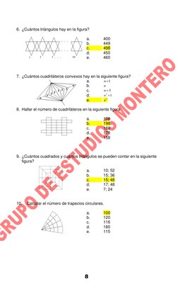 8 
 
      
      
1
2
3
50
      
6. ¿Cuántos triángulos hay en la figura? 
 
a. 
 400 
b. 
 449 
c. 
 498 
d. 
 450 
e.