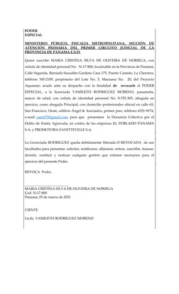 PODER
ESPECIAL
MINISTERIO  PÚBLICO,  FISCALIA  METROPOLITANA,  SECCIÓN  DE
ATENCIÓN  PRIMARIA  DEL  PRIMER  CIRCUITO  JUDICIA