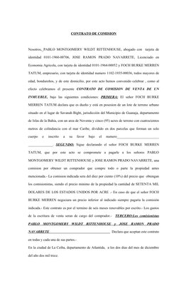 CONTRATO DE COMISION
Nosotros,_PABLO MONTGOMERY WILDT RITTENHOUSE, abogado con  tarjeta de
identidad  0101-1960-00706,  JOSE