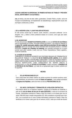 INCIDENTE DE REINSTALACIÓN  NUEVO 
CONFLICTO COLECTIVO DE CARÁCTER ECONÓMICO SOCIAL NÚMERO 01173-2021-00710/SECRETARIO
SINDIC