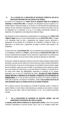 IV.
 DE LA NULIDAD DE LA SIMULACIÓN DE NATURALEZA OPERATIVA QUE MI EX
EMPLEADOR PRETENDE DAR A MI CONTRATO DE TRABAJO
De acue