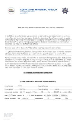 IV. DATOS DEL DENUNCIANTE O QUERELLANTE  
(Cuando sea más