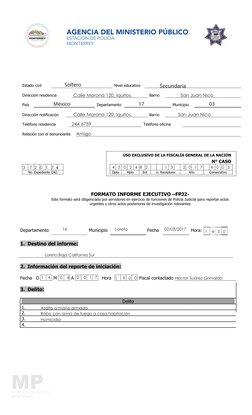 MP
ESTACIÓN DE POLICÍA
MONTERREY
AGENCIA DEL MINISTERIO PÚBLICO
ESTACIÓN DE POLICÍA
MONTERREY
3    7  2   0   1   7  4
1    4