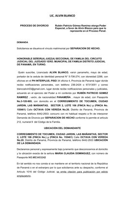 LIC. ALVIN BLANCO
 
PROCESO DE DIVORCIO
Rubén Patricio Gómez Ramírez otorga Poder
Especial, a favor de Alvin Blanco para qu