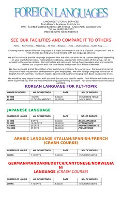 LANGUAGE TUTORIAL SERVICES
First Alliance Academic Institute Inc.
UNIT. 312/318 Victoria Building 11th Avenue   Grace Park, C