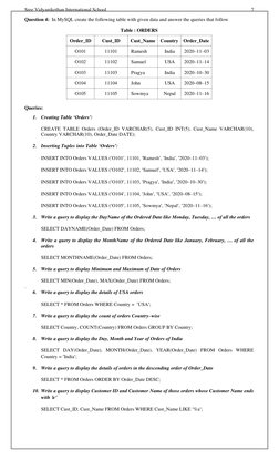 Sree Vidyanikethan International School 
 
   7 
Question 4:  In MySQL create the following table with given data and answer