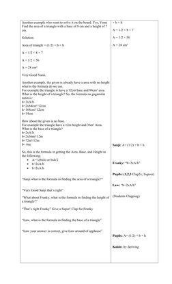 Another example who want to solve it on the board. Yes, Yami
Find the area of a triangle with a base of 8 cm and a height of