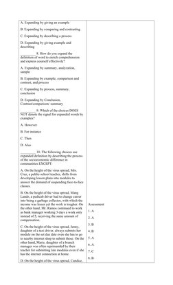 A. Expanding by giving an example
B. Expanding by comparing and contrasting
C. Expanding by describing a process
D. Expanding