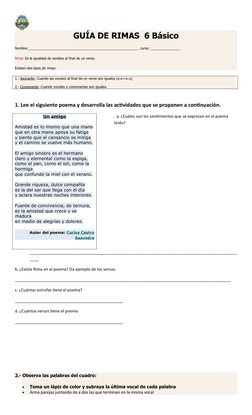 GUÍA DE RIMAS  6 Básico
Nombre:__________________________________________________________ curso: _______________
Rima: Es la