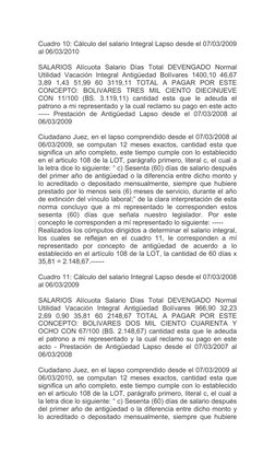  
Cuadro 10: Cálculo del salario Integral Lapso desde el 07/03/2009
al 06/03/2010 
 
SALARIOS  Alícuota  Salario  Días  Total
