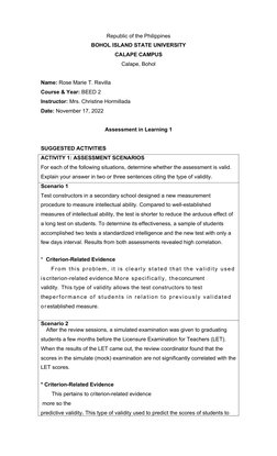 Republic of the Philippines
BOHOL ISLAND STATE UNIVERSITY
CALAPE CAMPUS
Calape, Bohol
Name: Rose Marie T. Revilla
Course & Ye