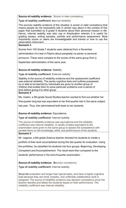 Source of reability evidence:  Scorer or rater consistency
Type of reability coefficient: Internal reliability
The sources re