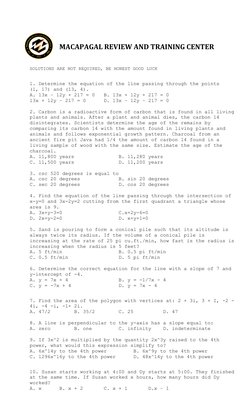 MACAPAGAL REVIEW AND TRAINING CENTER 
 
 
SOLUTIONS ARE NOT REQUIRED, BE HONEST GOOD LUCK 
 
1. Determine the eq