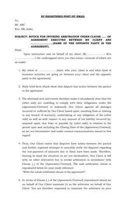 Arbitration Invocation Notice Template | PDF | Arbitral Tribunal ...