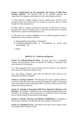 Barangay San Vicente Waste Management Ordinance | PDF | Municipal Solid ...