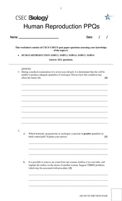 CSEC Biology - B9 Human Reproduction PPQs PDF | PDF | Menstrual Cycle ...