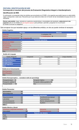 Revise cada ámbito, luego, teniendo en cuenta las características y necesidades del estudiante, seleccione el o los 
aspectos