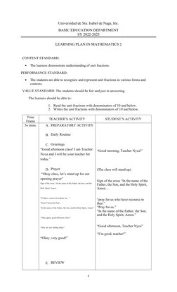 Grade 2 Unit Fraction Lesson Plan | PDF | Numbers | Arithmetic